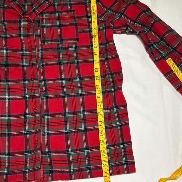 Talbots Womens Small Cotton Flannel Red Green Gold 2 Piece Holiday Pajama Set - Picture 12 of 16